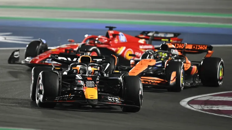 Max Verstappen's Red Bull ahead of a Ferrari and a McLaren at the Qatar Grand Prix