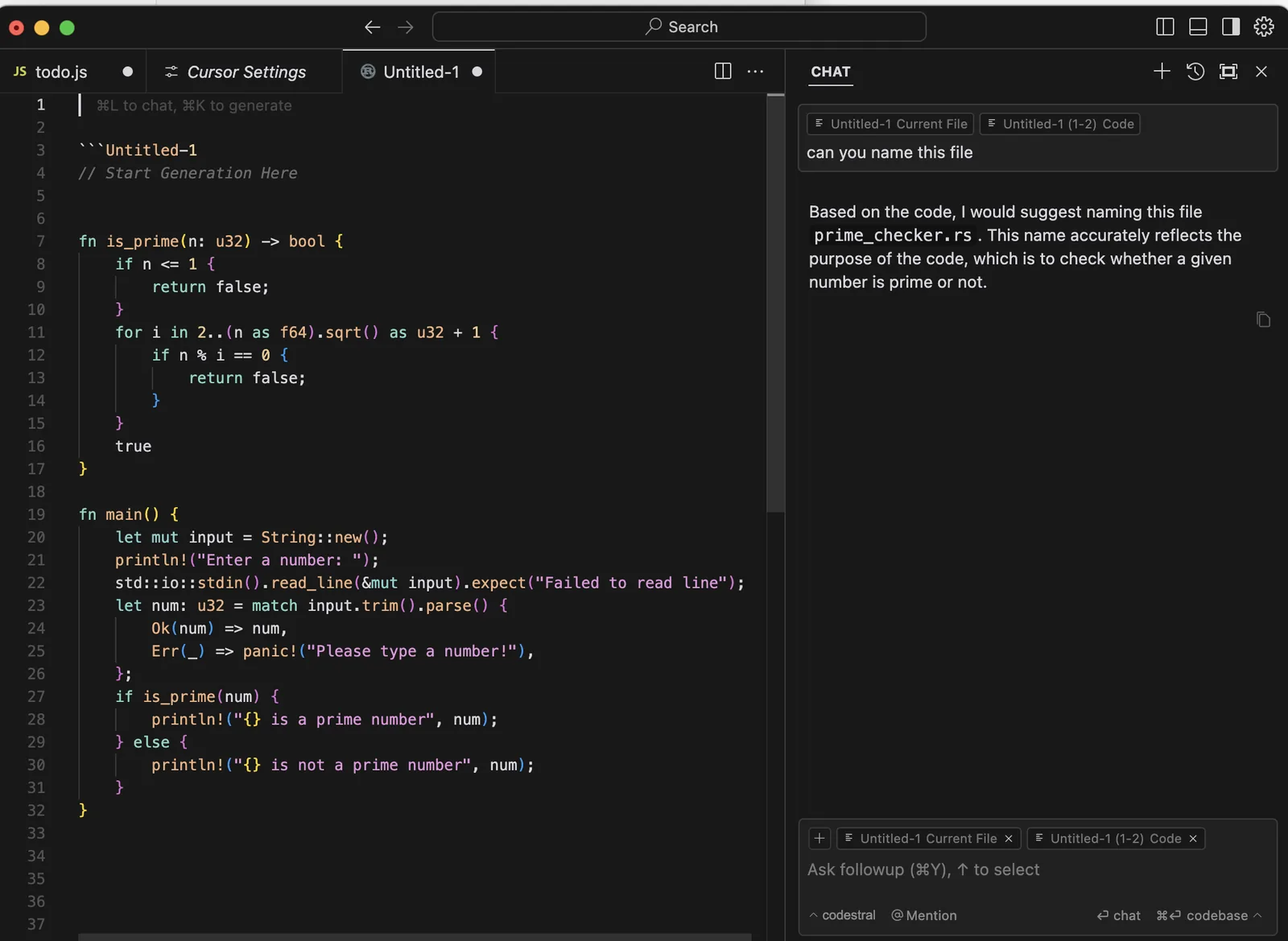 A screenshot of the Cursor IDE